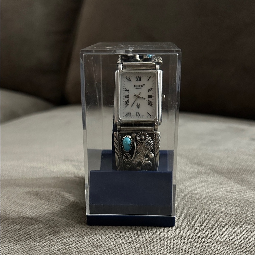 Vintage ORYX Sterling Silver & Turquoise Watch | Southwestern Floral Band